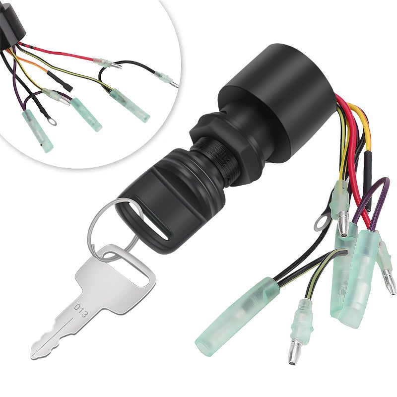 Tutor Auto 87-17009A5 87-17009A2 Boat Ignition Switch Replacement for Mercury Mariner Outboard Motor Control Box Ignition Key Switch with 2 Keys 3 Position 6 Wire Connectors for Mercury Push Choke Ignition - Image 1